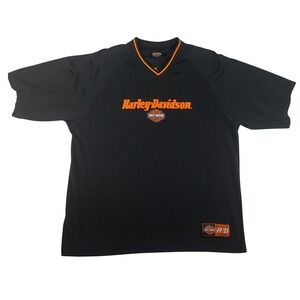 Harley Davidson Mens Black Orange V Neck Short Sleeve Jersey Shirt Xl Aroura CO